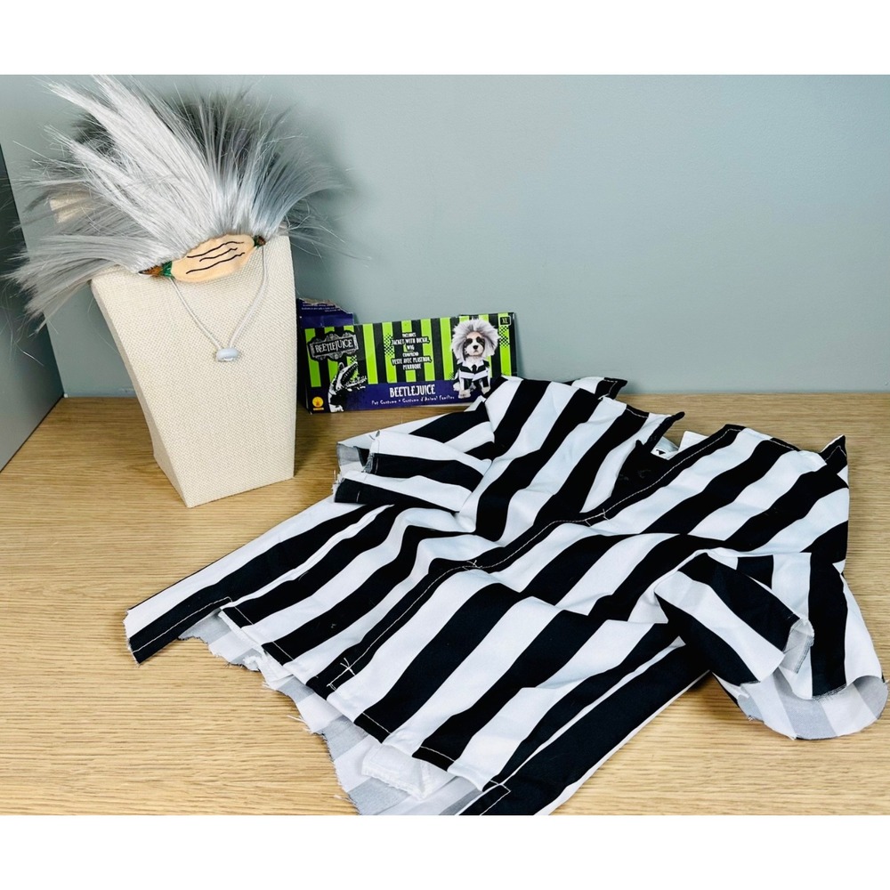Beetlejuice Dog Costume XL Rubie's Striped Jacket Wig Pet Halloween 580051 - Picture 2 of 15